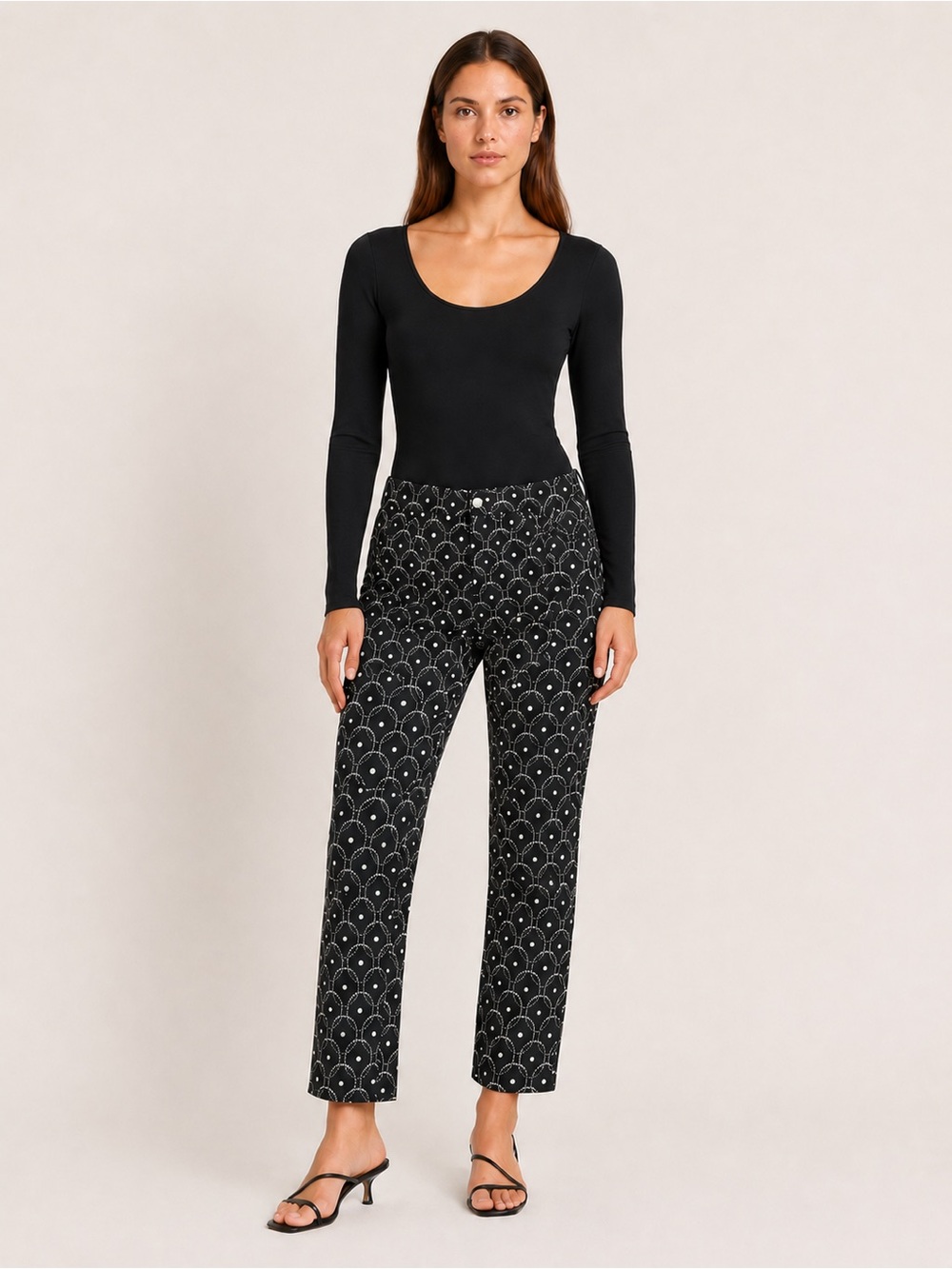 hoss Intropia Silk Pants EU Size 40 Ankle Chain Link Equestrian Print Career 10